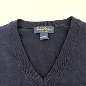 Brooks Brothers Saxon WOOL Mens V Neck Sweater Vest Navy Blue Size L